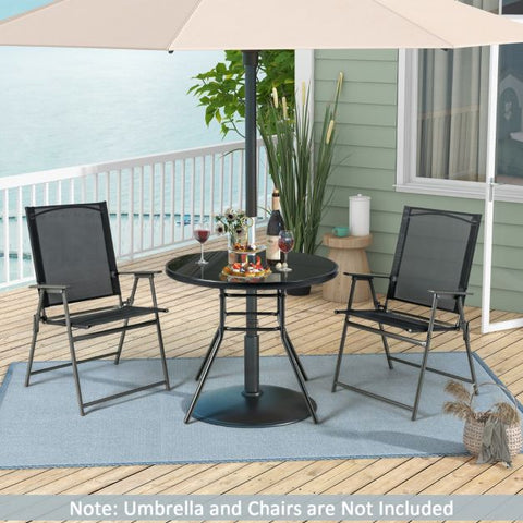 Patio 86cm Dining Table with Tempered Glass Table Top and Umbrella Hole