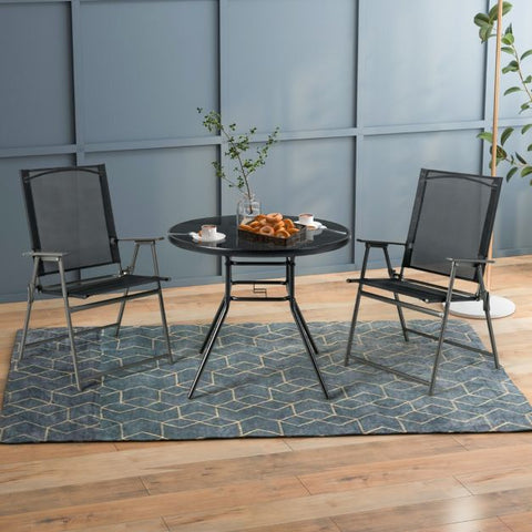 Patio 86cm Dining Table with Tempered Glass Table Top and Umbrella Hole