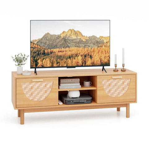 Elegant and Spacious Bamboo Media Cabinet with Drawers and Woven Front