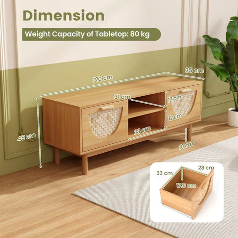 Elegant and Spacious Bamboo Media Cabinet with Drawers and Woven Front