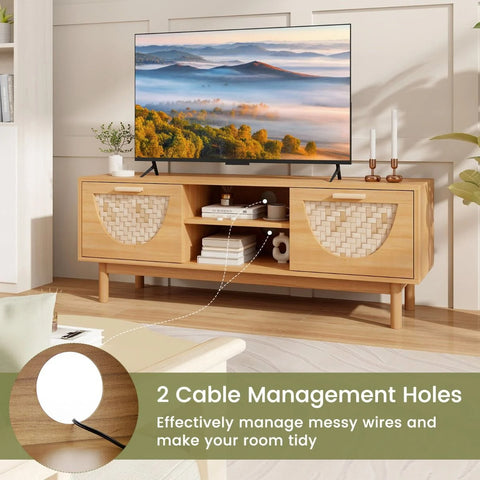 Elegant and Spacious Bamboo Media Cabinet with Drawers and Woven Front