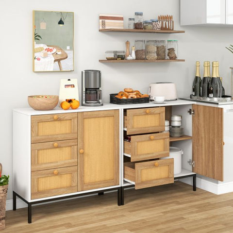 Multi-use Buffet Cabinet with Unique Rattan Design for Ventilation and Ample Storage