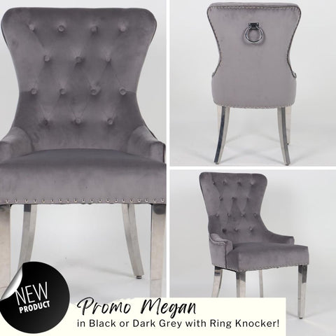 Luxurious Velvet Dining Chair with Chrome Ring Knocker and Studded Design