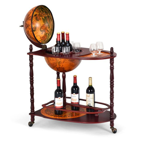 Creative and Retro Globe Wine Stand with Liquor Storage in Rustic Brown