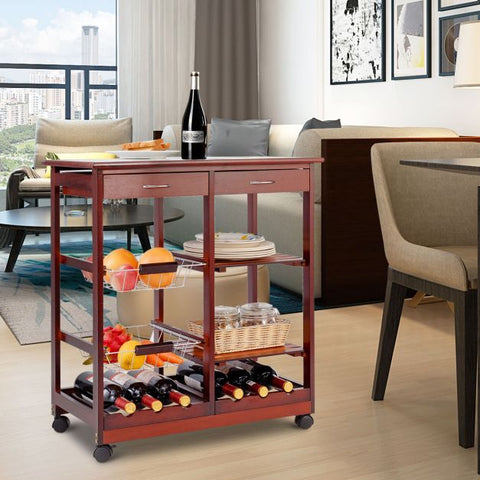 Sturdy and Simple Mobile Storage Cart with Tile Countertop and Multiple Storage Shelves