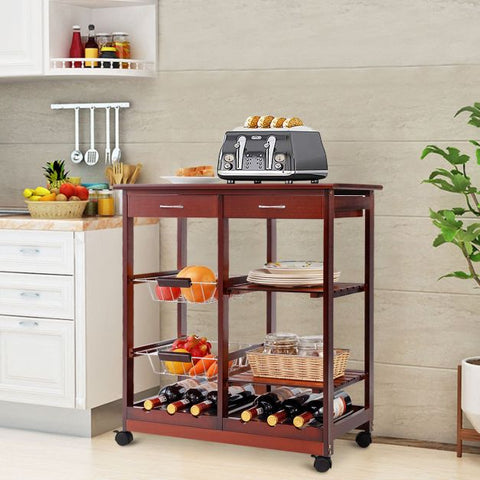 Sturdy and Simple Mobile Storage Cart with Tile Countertop and Multiple Storage Shelves
