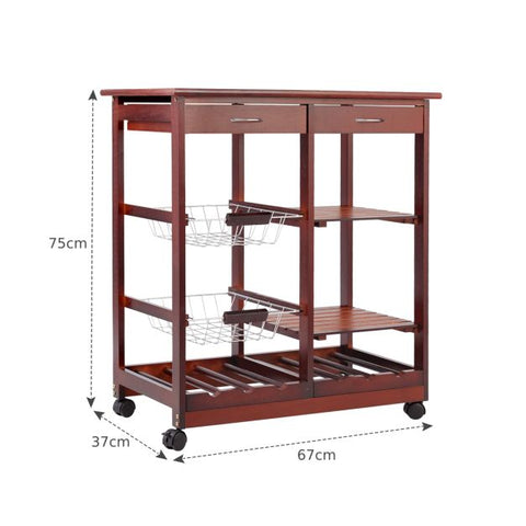 Sturdy and Simple Mobile Storage Cart with Tile Countertop and Multiple Storage Shelves